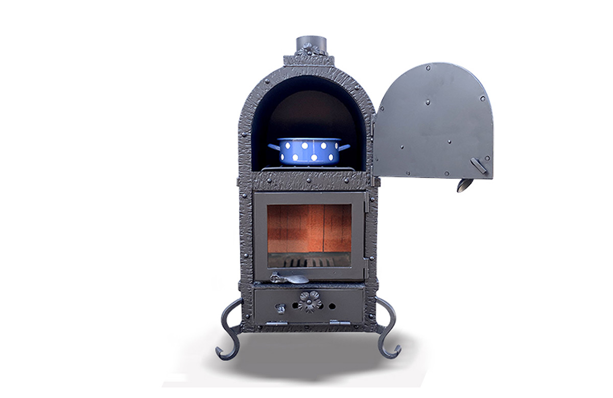 Stove-fireplace for cooking, baking and heating